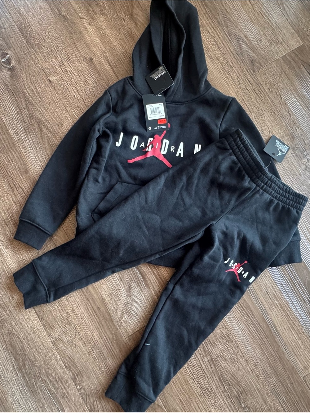 Jordan Black Hooded Sweatshirt & Joggers Set with Red Jumpman